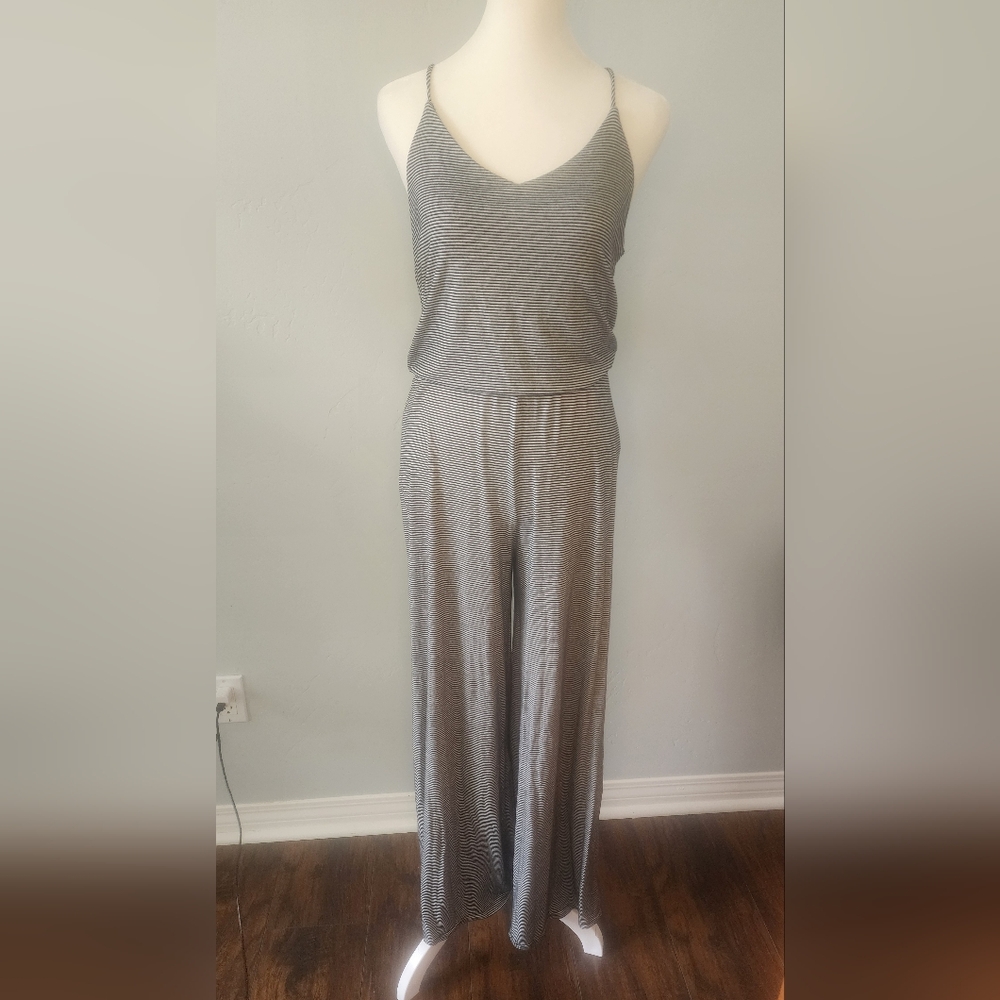 Black & White Striped Pants Romper/Jumpsuit- Small